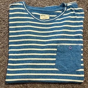 Alpha Mottled Blue & White Striped Short Sleeve Tee with Pocket